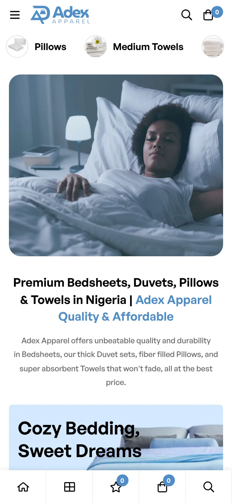 Adex Apparel on a phone: mobile homepage