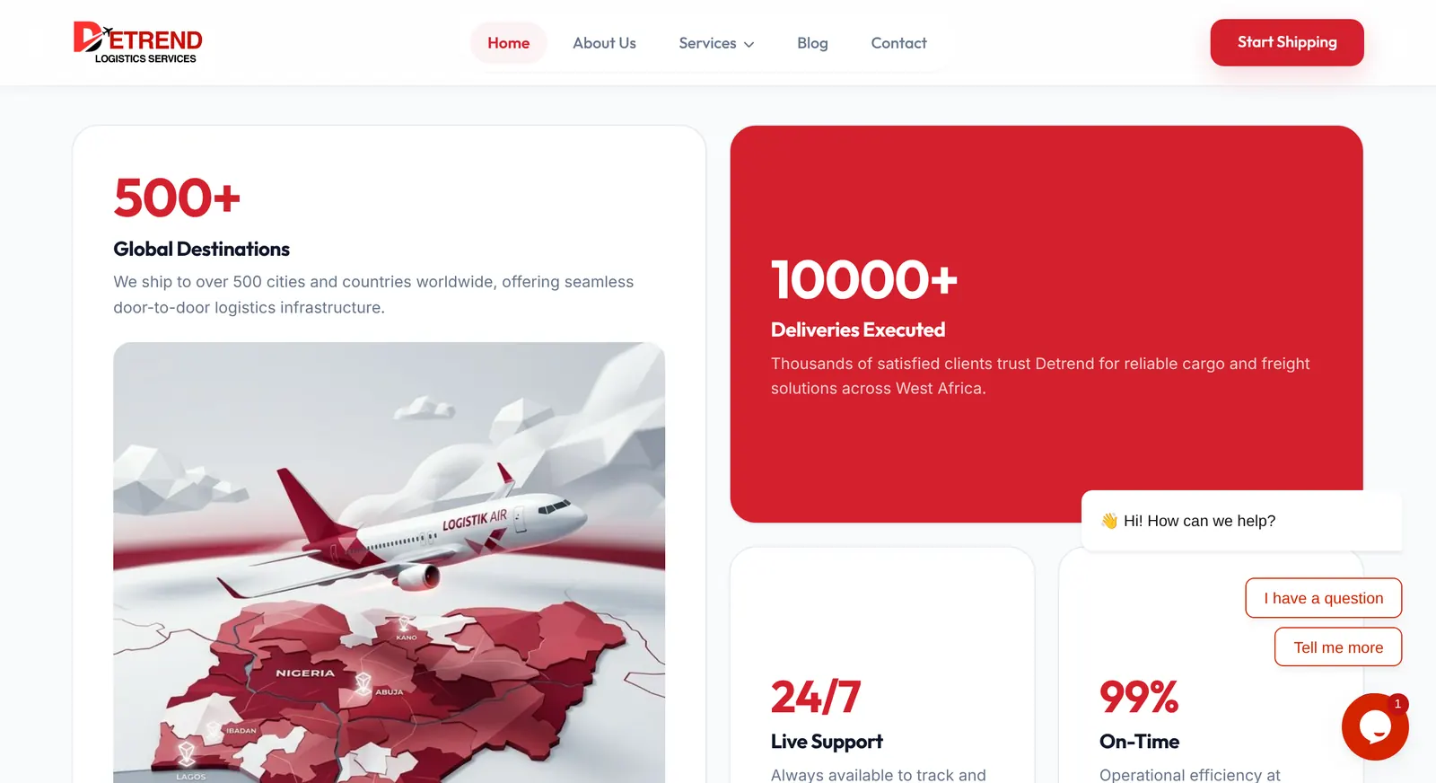 Detrend Logistics website: core services