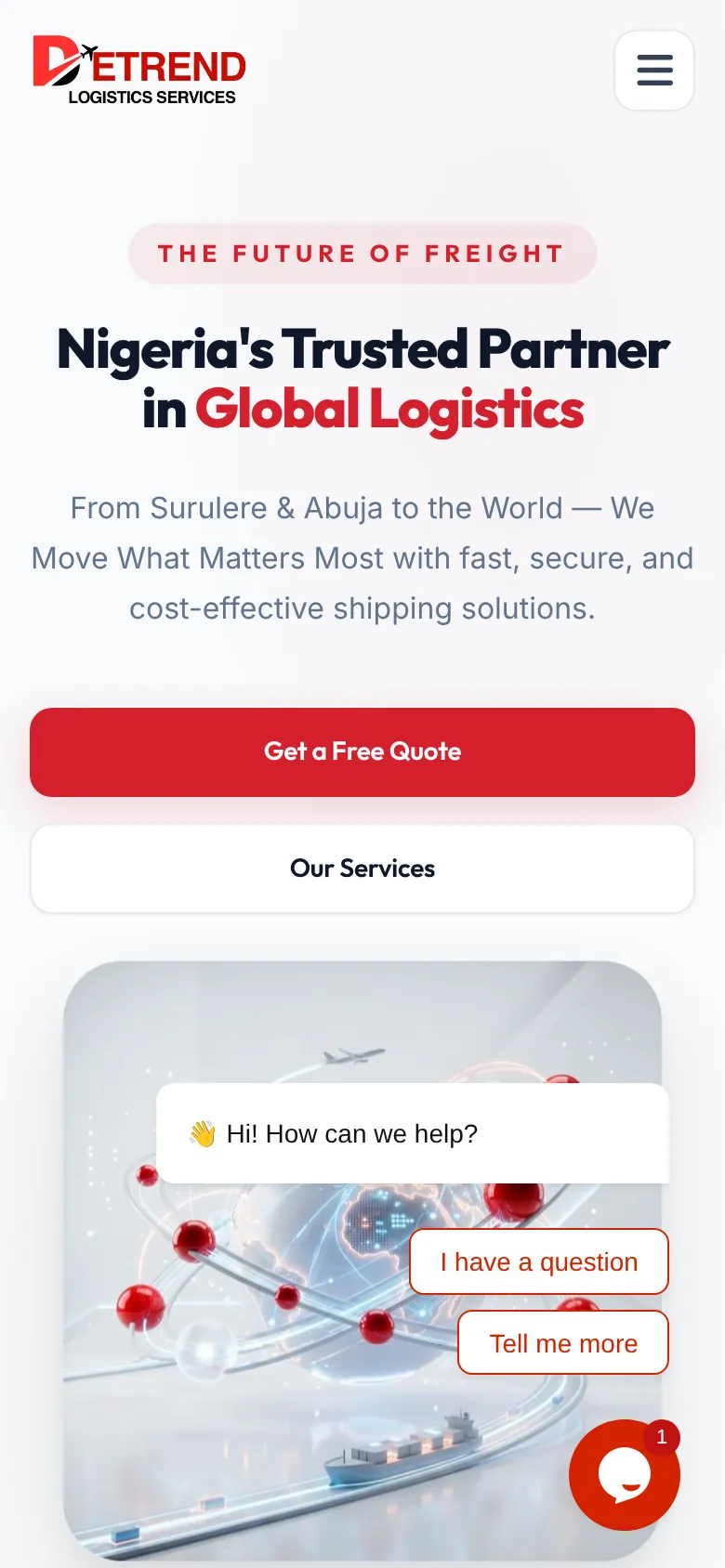 Detrend Logistics on a phone: mobile homepage