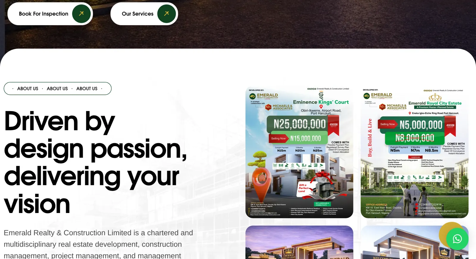 Emerald Realty & Construction website: services