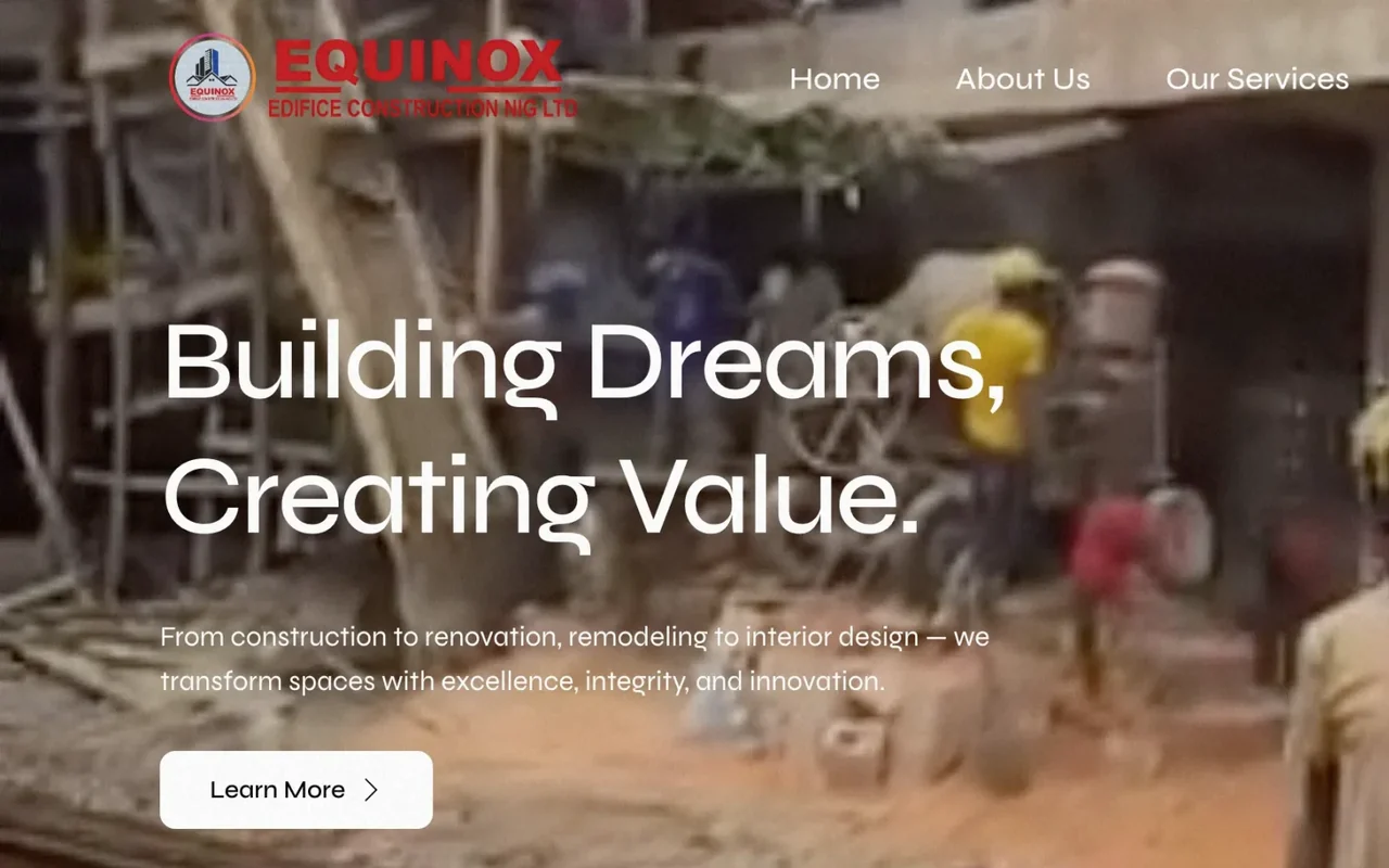 Equinox Edifice Construction: hero and navigation