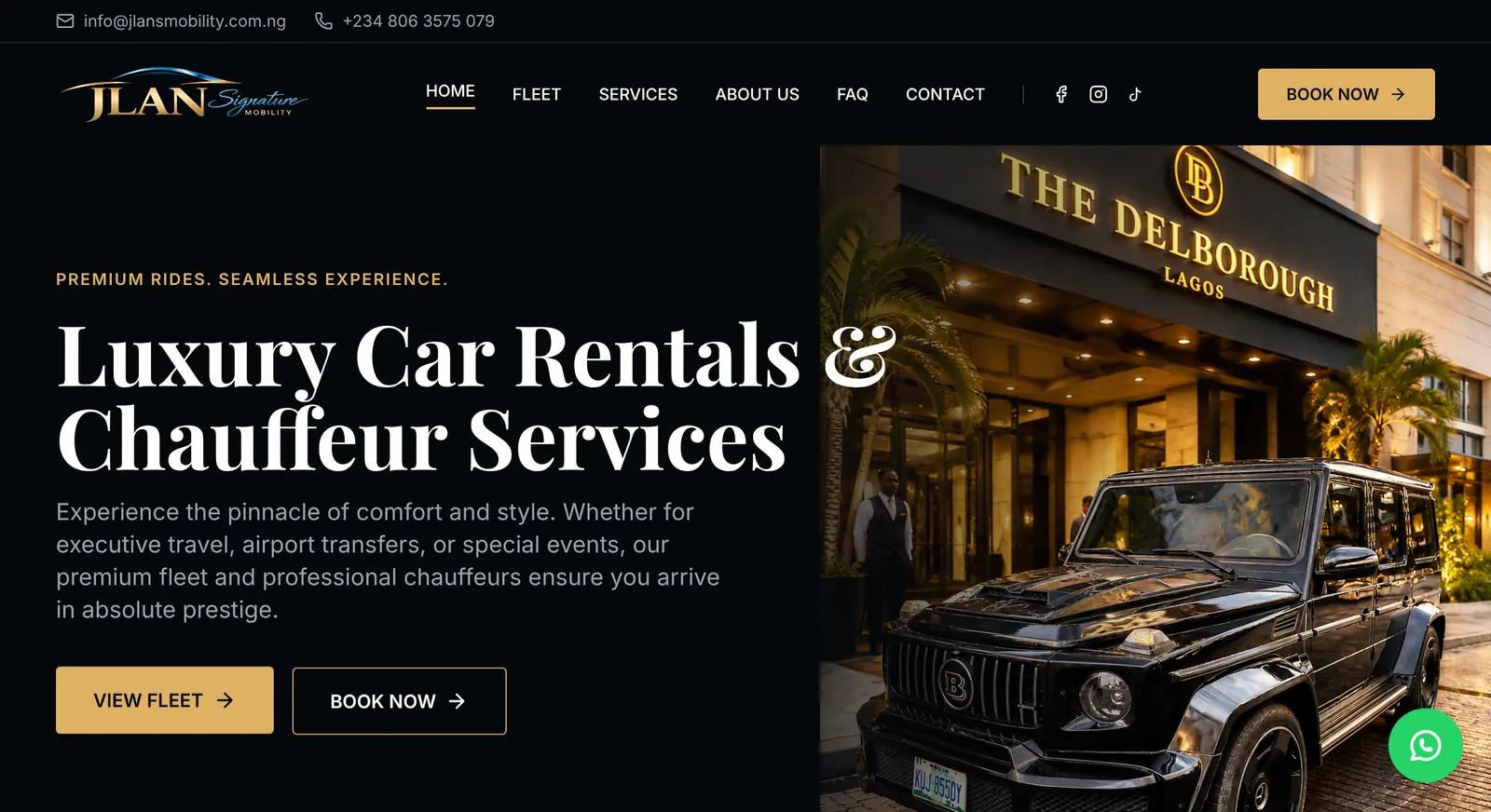 Jlan Signature Mobility website: homepage and vehicle search