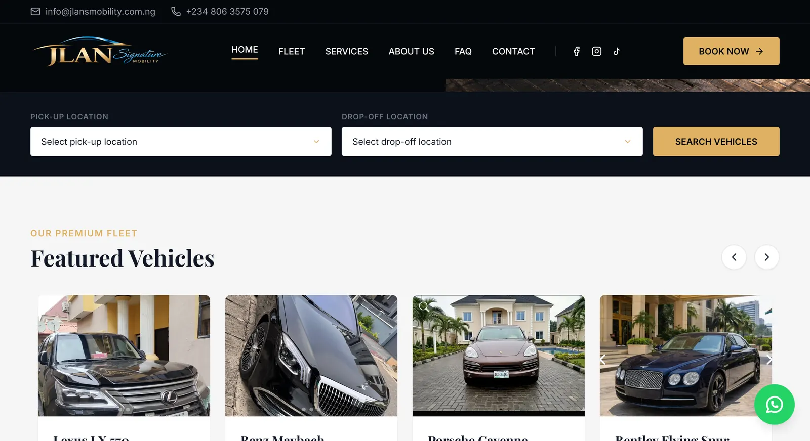 Jlan Signature Mobility website: premium fleet