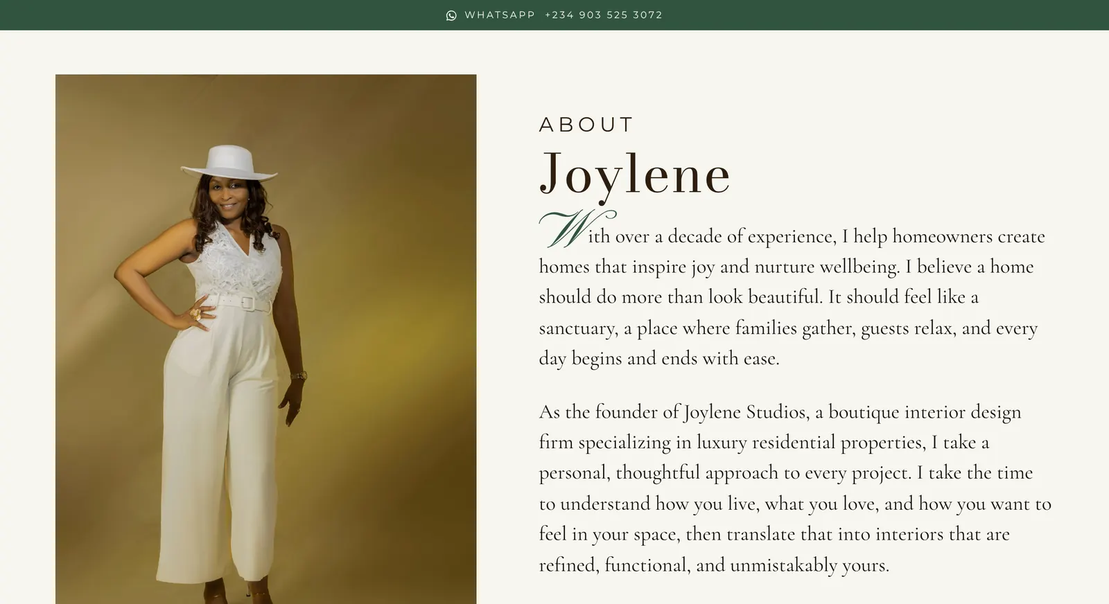 Joylene Studios website: founder and inquiry