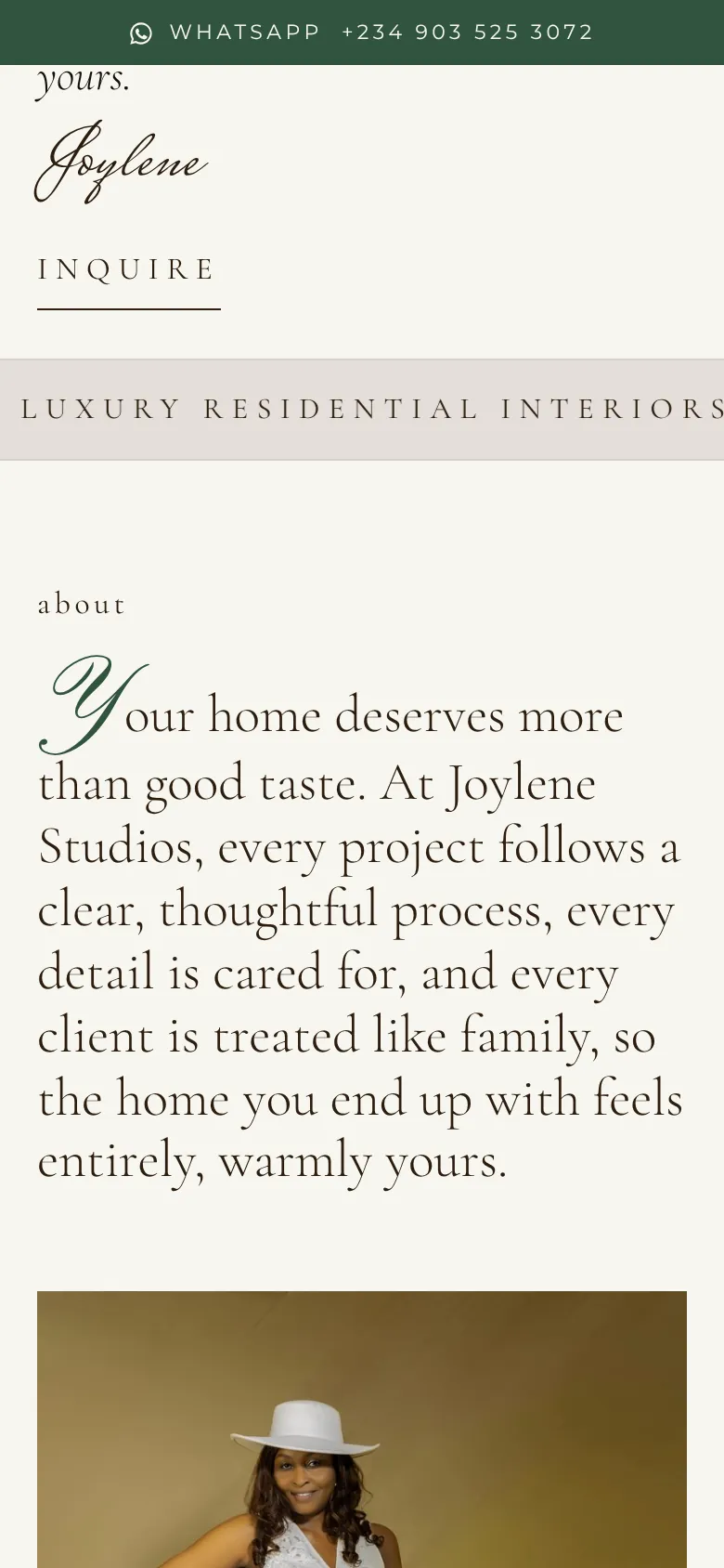 Joylene Studios on a phone: mobile portfolio