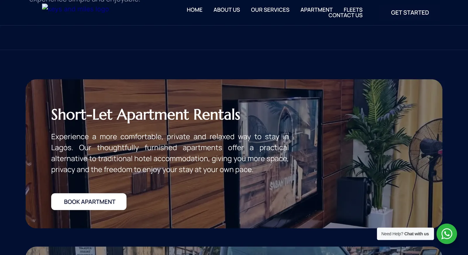 Keys and Miles website: apartments, fleet and booking