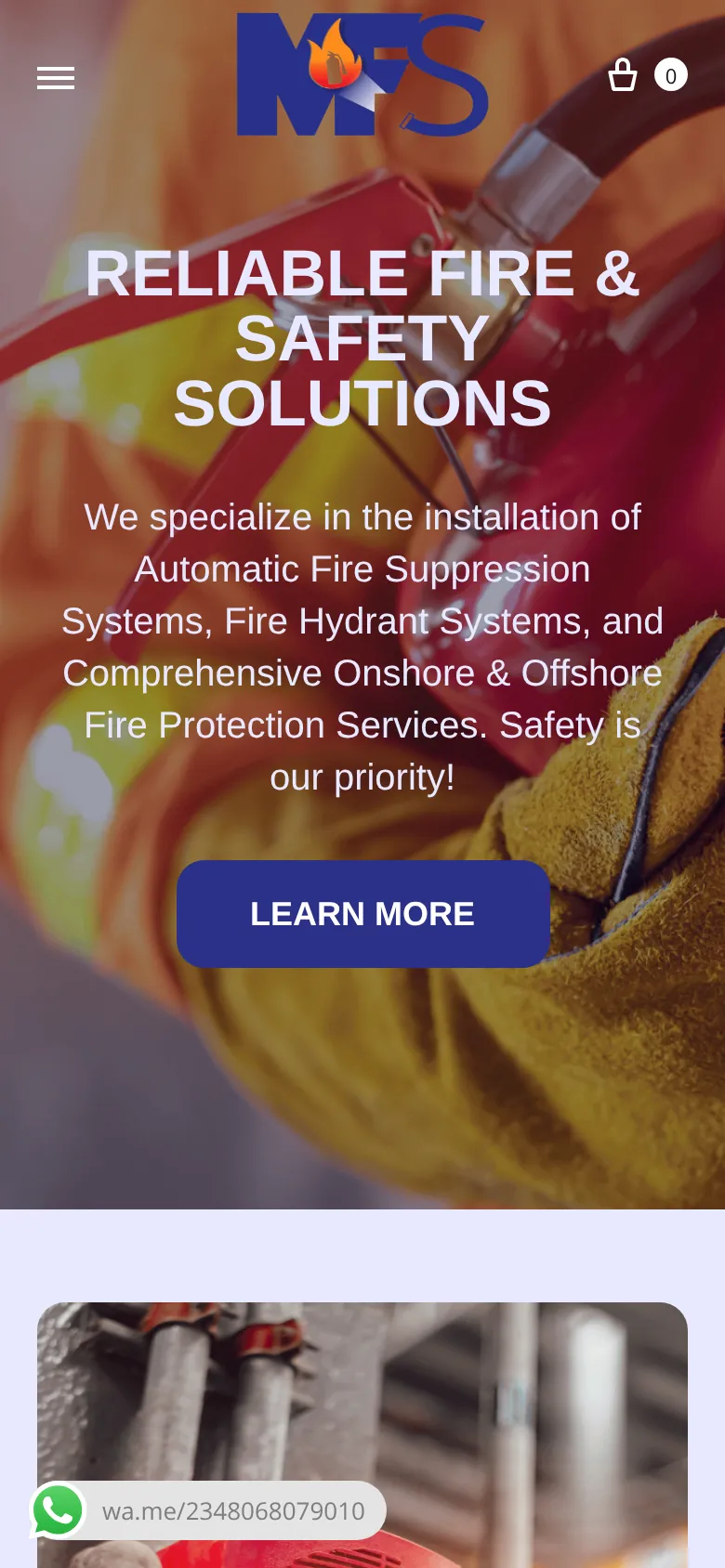 Masses Fire Safety Equipment on a phone: mobile homepage
