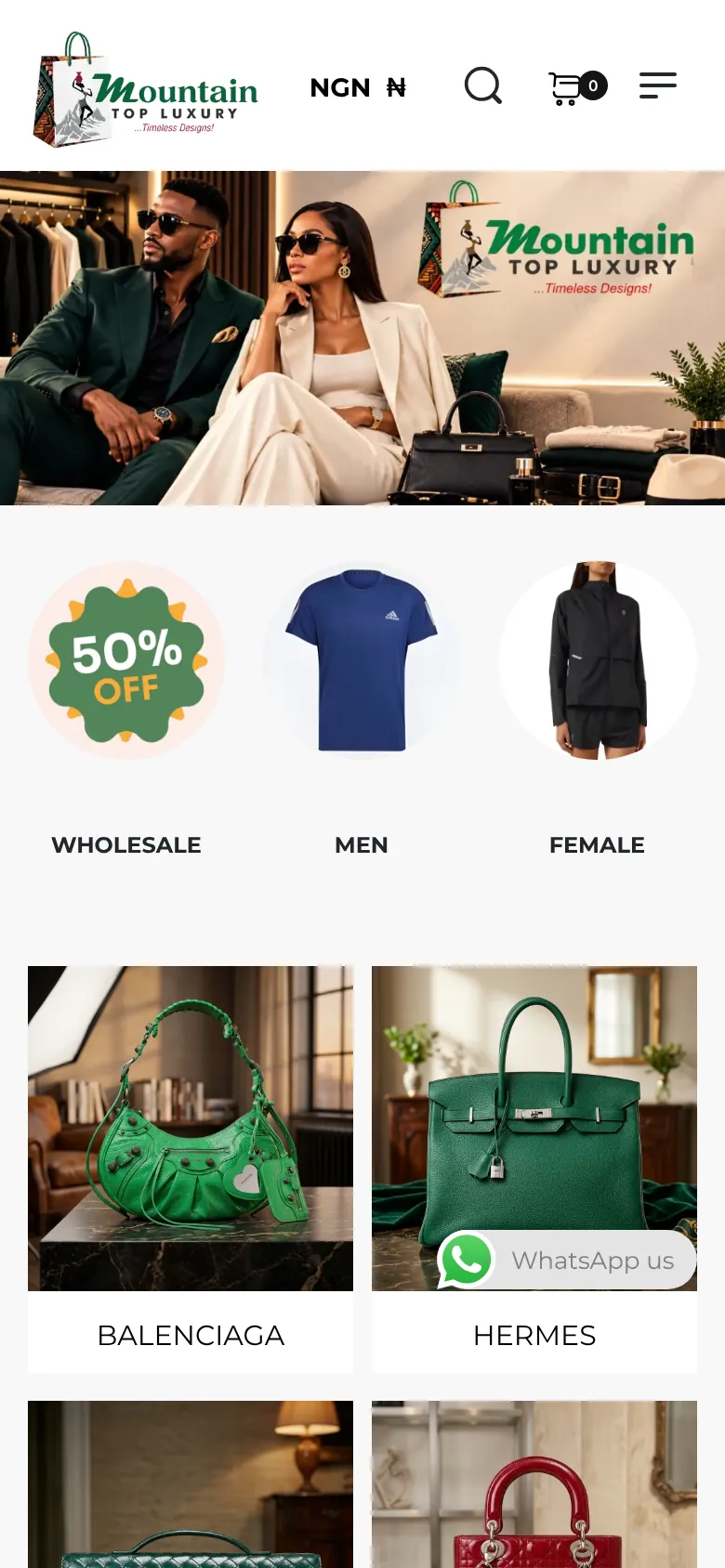 MountainTop Luxury on a phone: mobile homepage