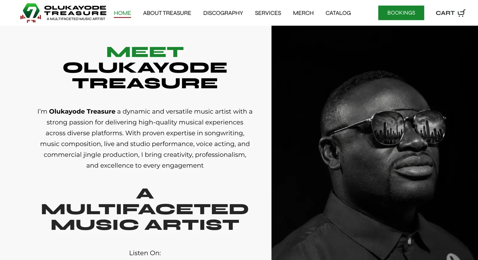 Olukayode Treasure website: homepage