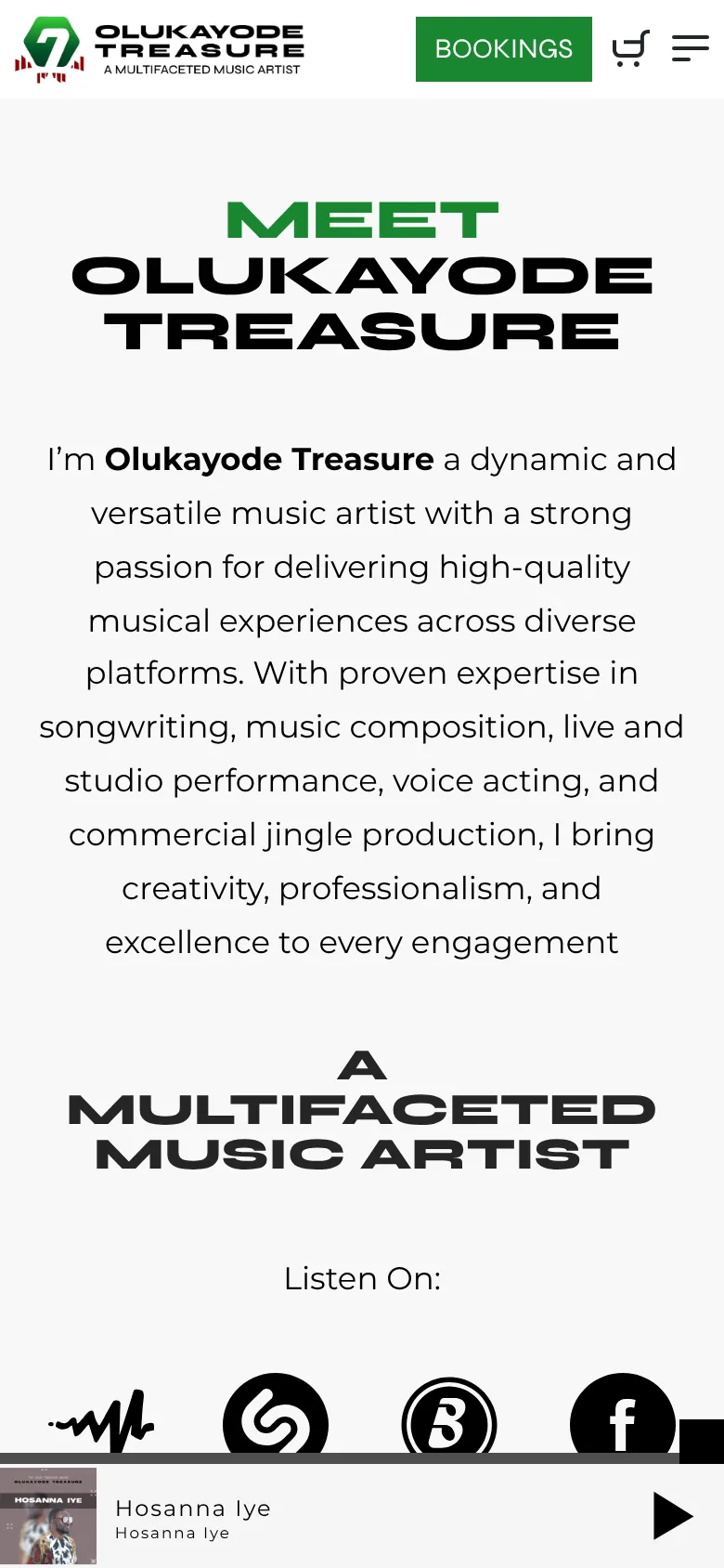 Olukayode Treasure on a phone: mobile homepage