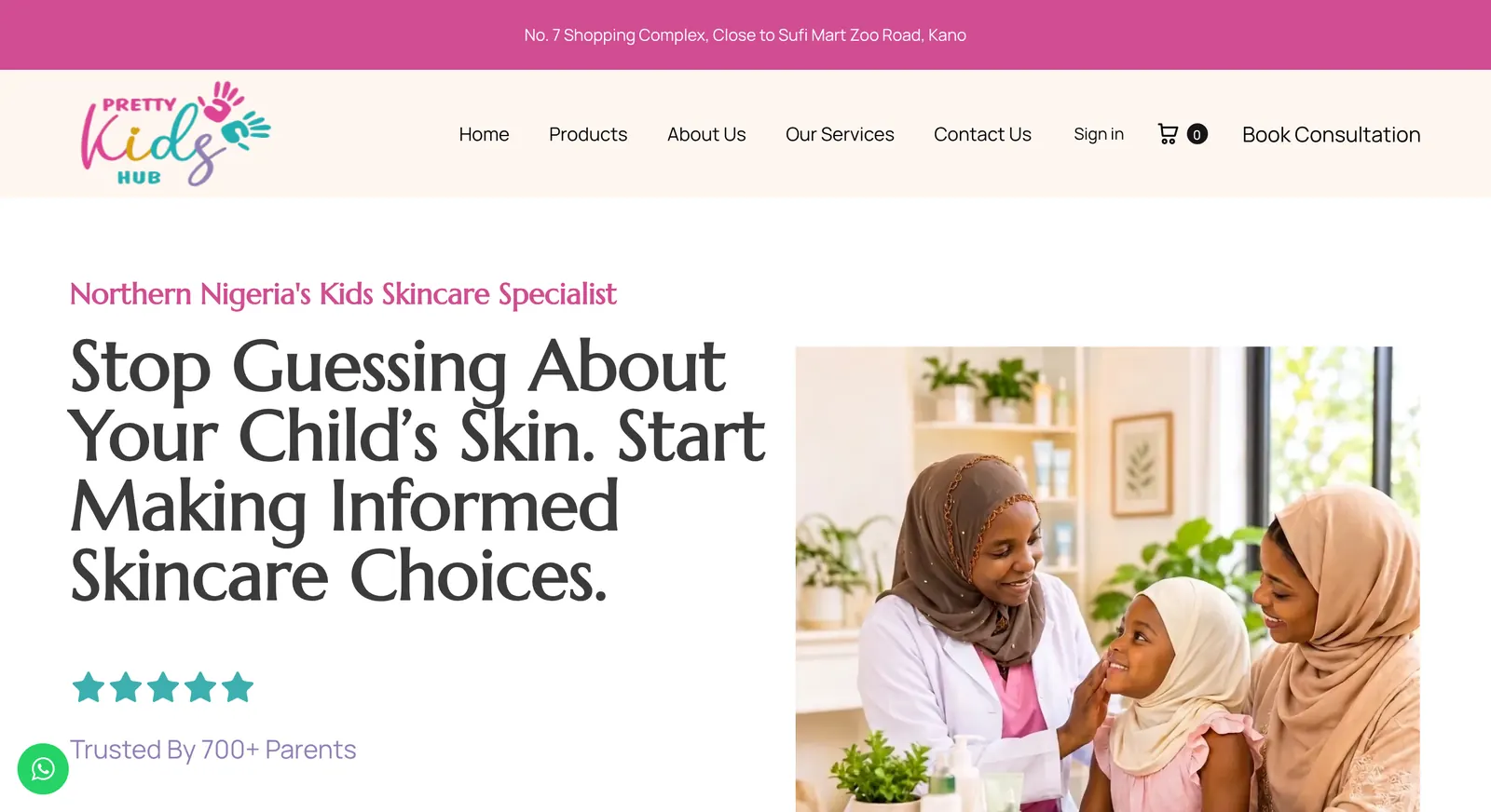 Pretty Kids Hub website: homepage and offer