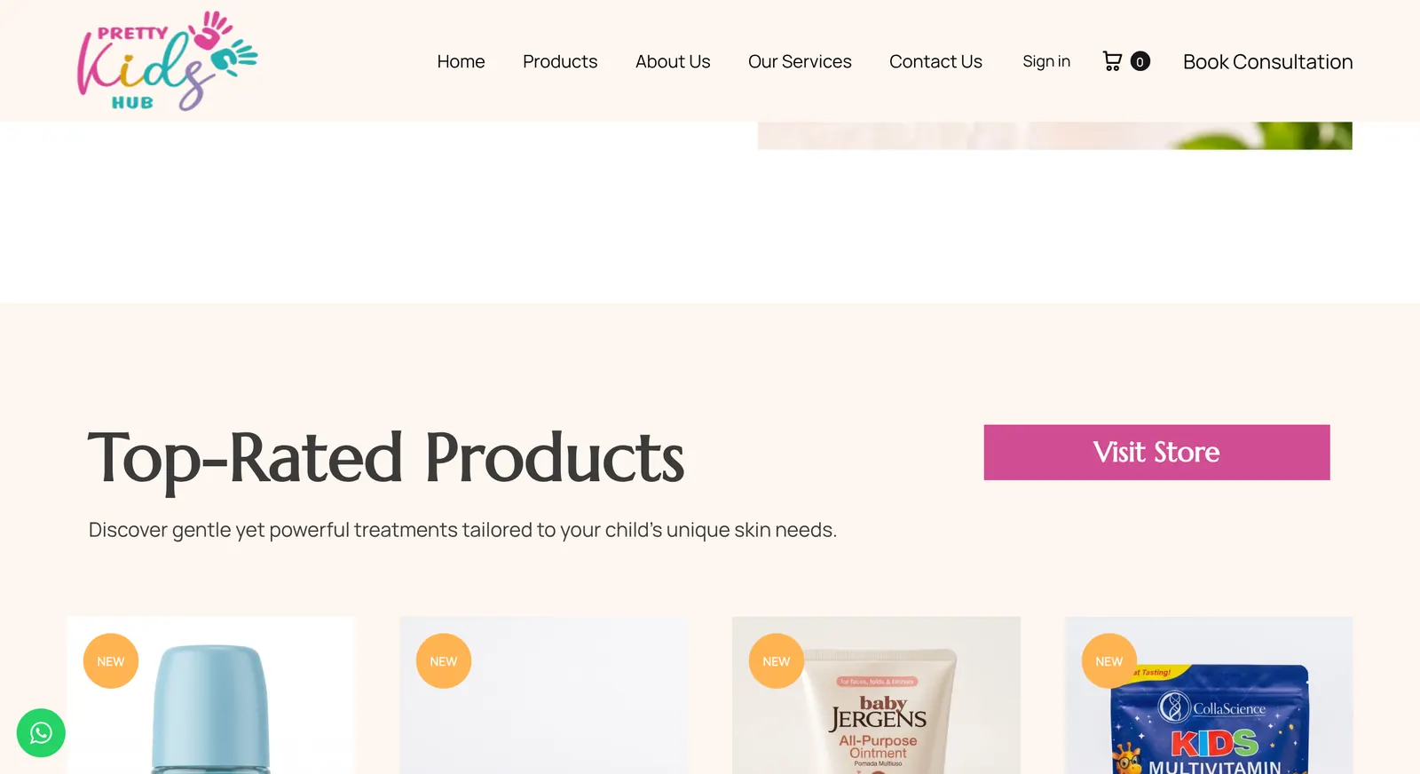 Pretty Kids Hub website: top-rated products