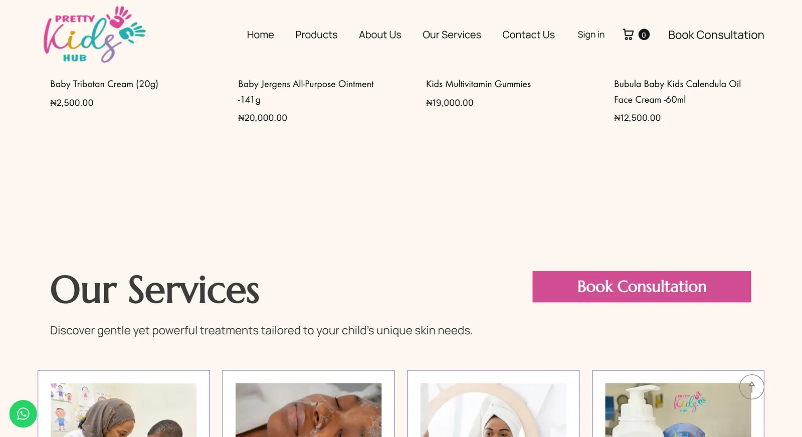 Pretty Kids Hub website: services and consultation