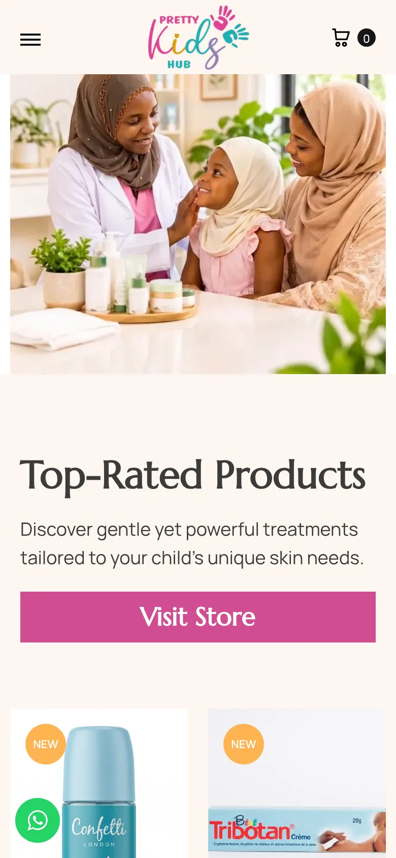 Pretty Kids Hub on a phone: mobile products