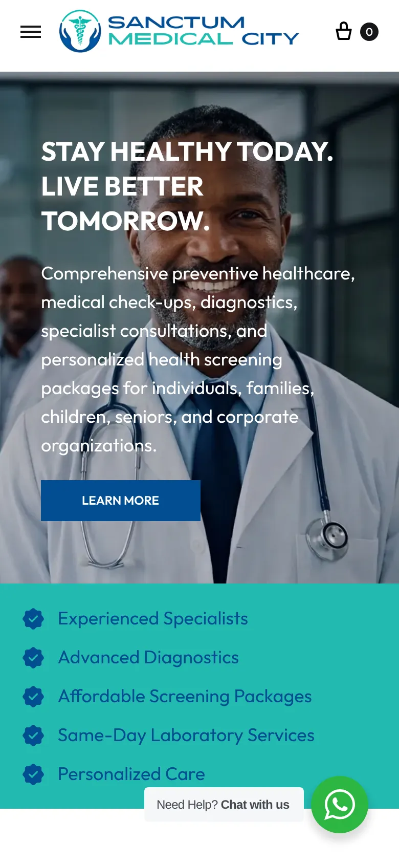 Sanctum Medical City on a phone: mobile homepage