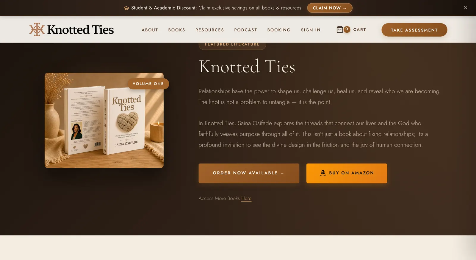 The Knotted Circle featured book Knotted Ties with order and Amazon buttons