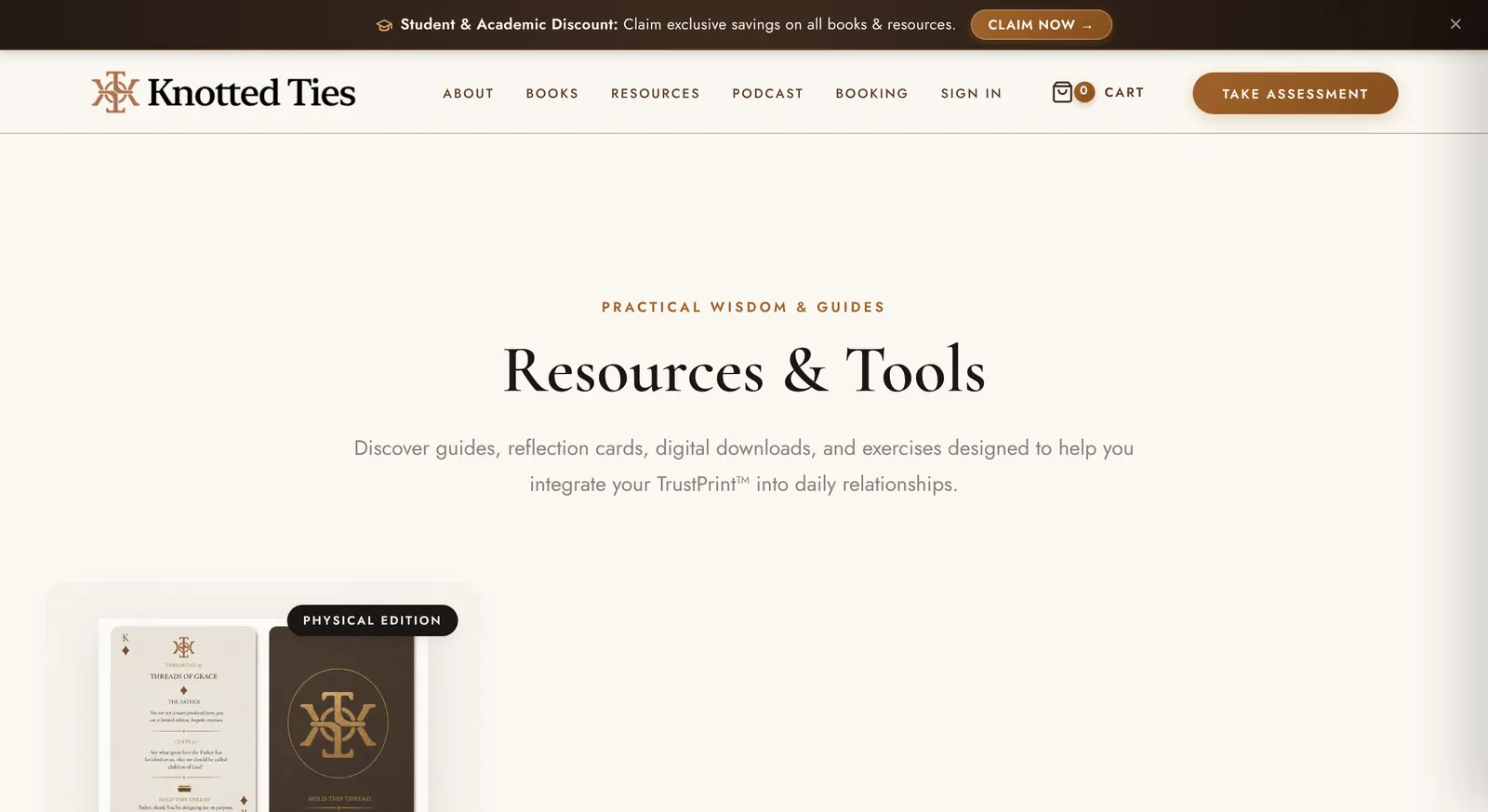 The Knotted Circle resources page featuring the 52 Threads card deck