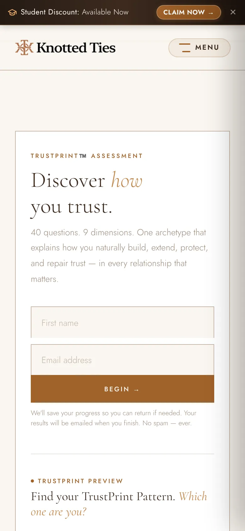 The Knotted Circle mobile TrustPrint assessment start form