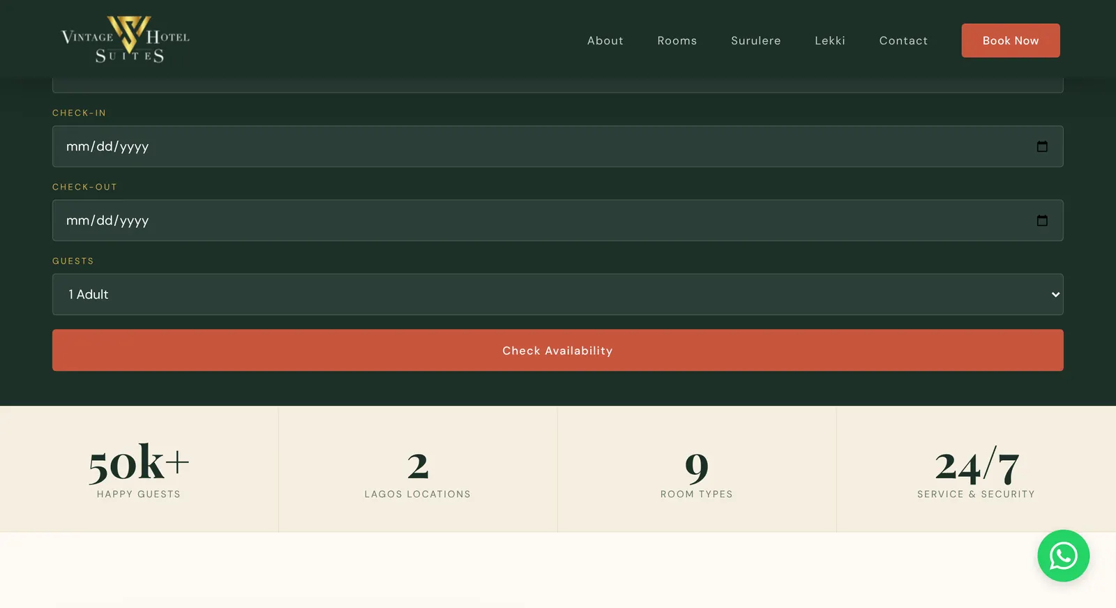 Vintage Hotels & Suites website: rooms and suites