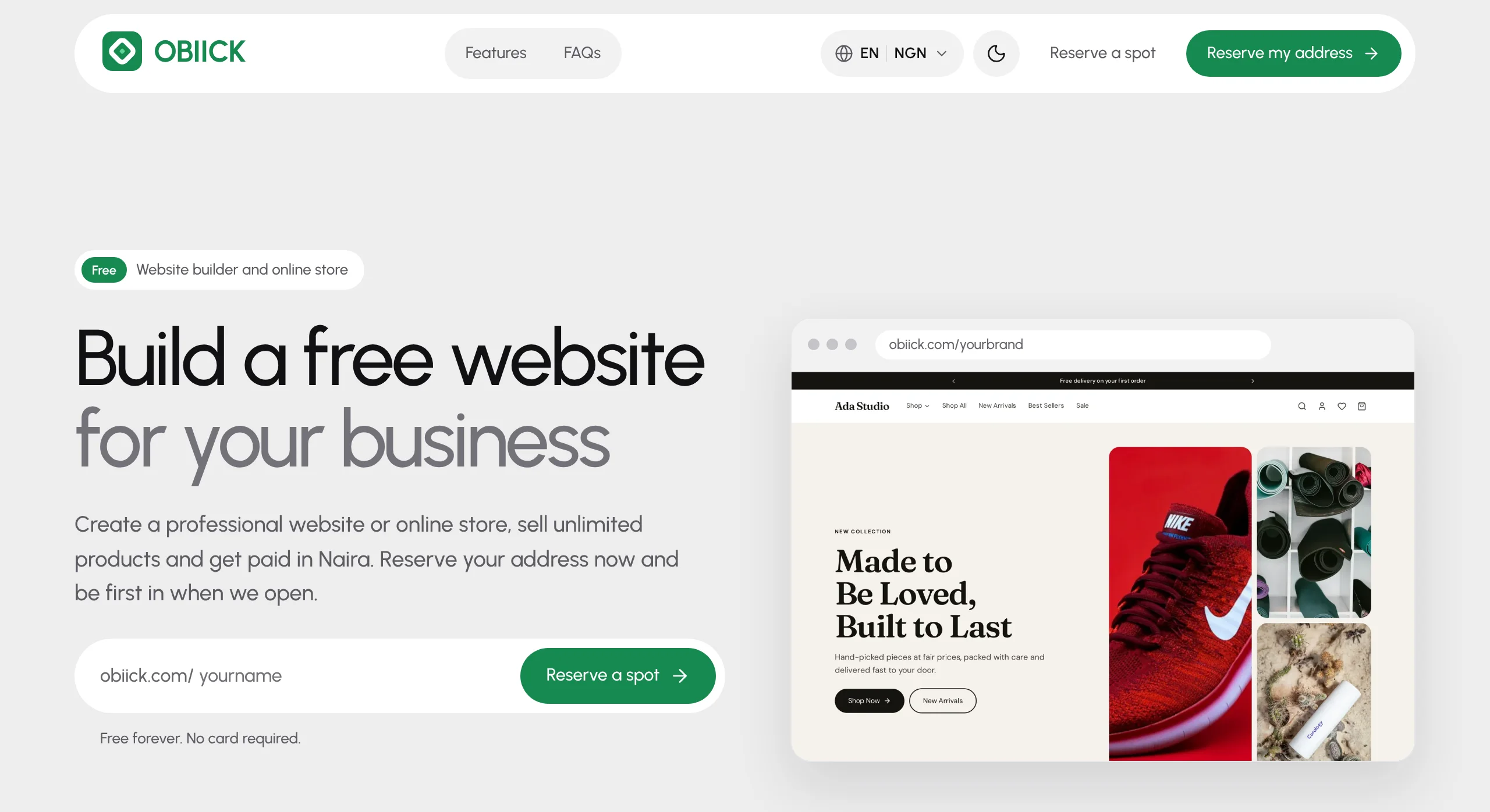 OBIICK free website builder and online store for Nigerian businesses